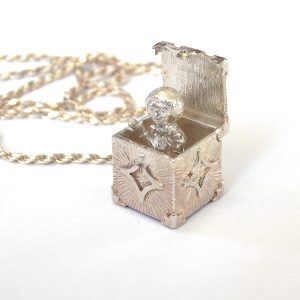 Vintage NZ Sterling Silver Jack in the Box Pendant/Charm with Sterling Silver Chain
