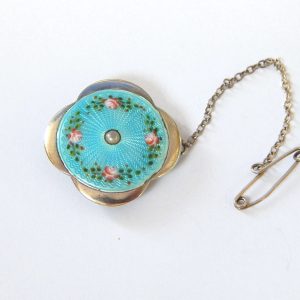 Very Pretty Guilloche Enamel Sterling Silver Brooch