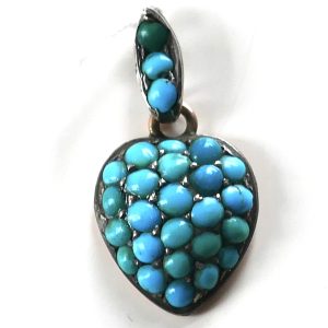 Antique 9ct Gold & Turquoise, little Heart Pendant