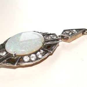 Art Deco Milk Opal, Gold & Silver necklace.