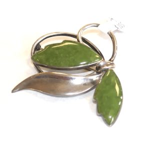 Sterling Silver and Greenstone Vintage Brooch