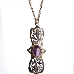 Fancy Sterling Silver Amethyst Gemstone Pendant Necklace